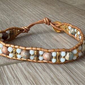Chan Luu Gold Plated Natural Stone Beaded Single Wrap Bracelet Boho